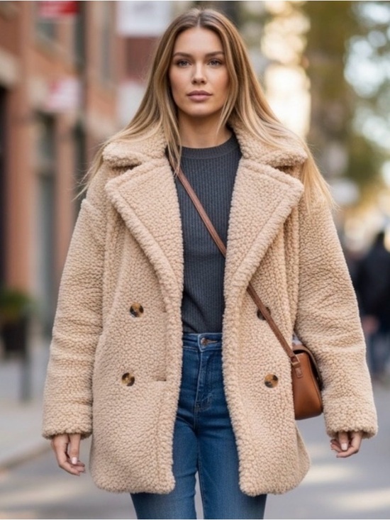 Unbranded Jackets & Blazers - Cozy Cream Double-Breasted Women's Teddy Coat